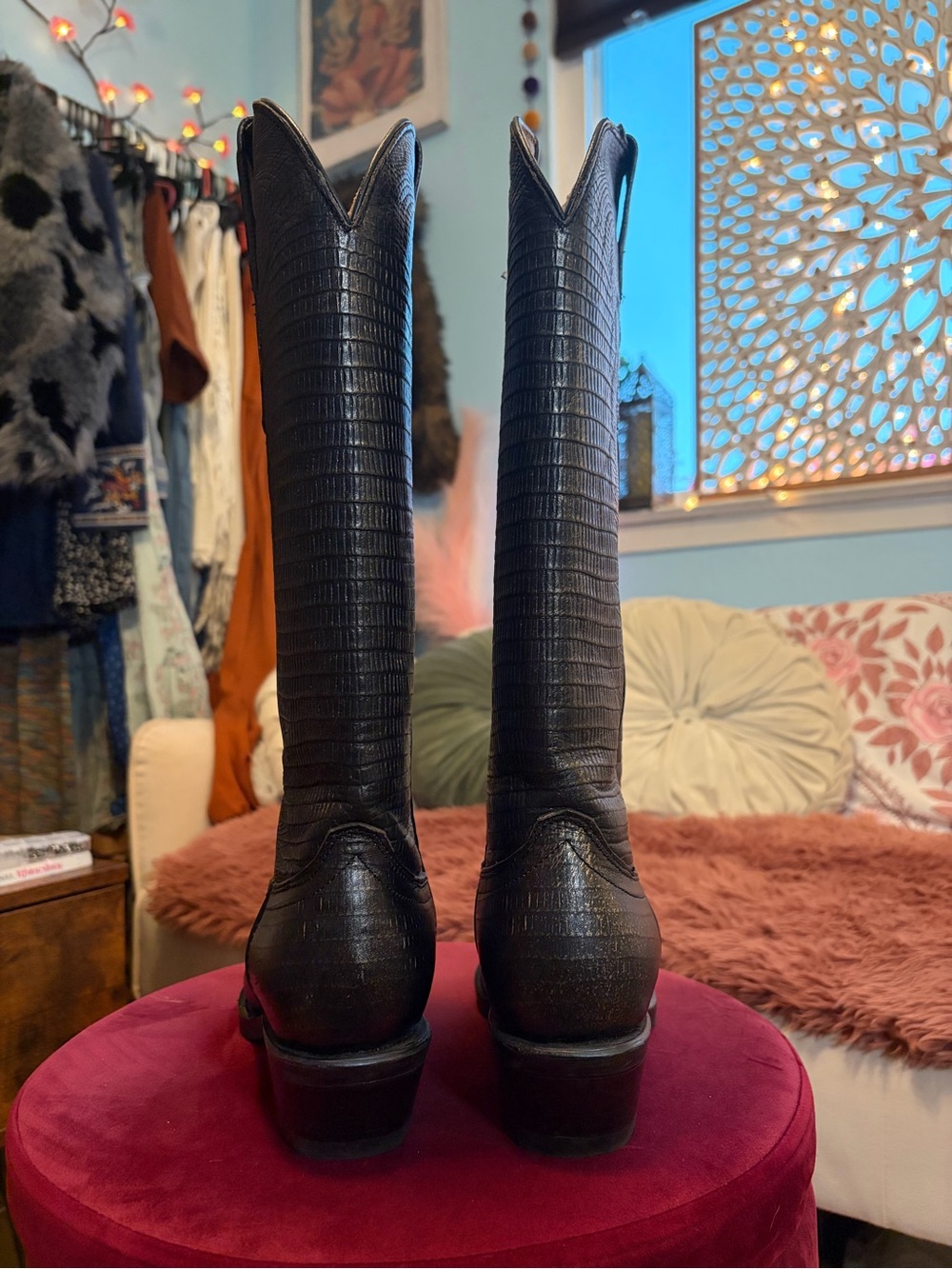 DINGO Black Textured Over-the-Knee Western Boots - Picture 6 of 11